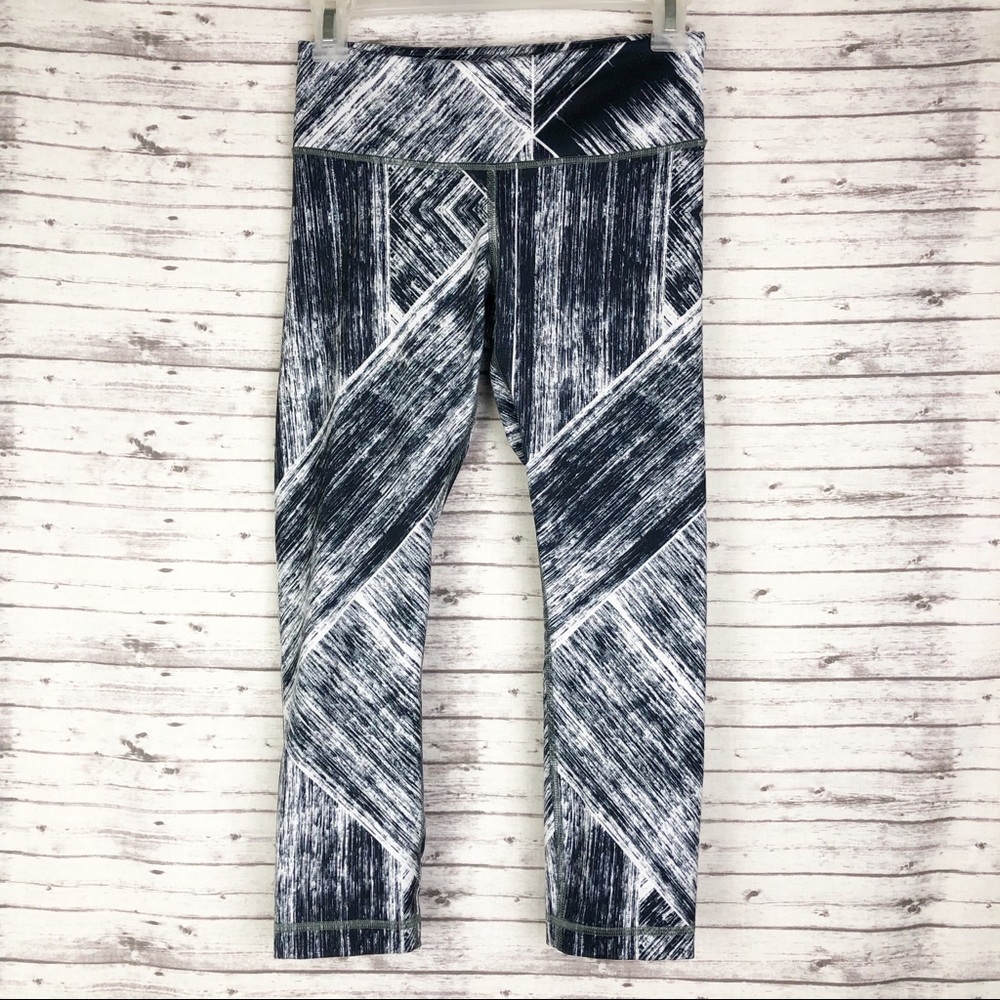 Lululemon Wunder Under Crop II Full On Luon Heat Wave White Black Leggings